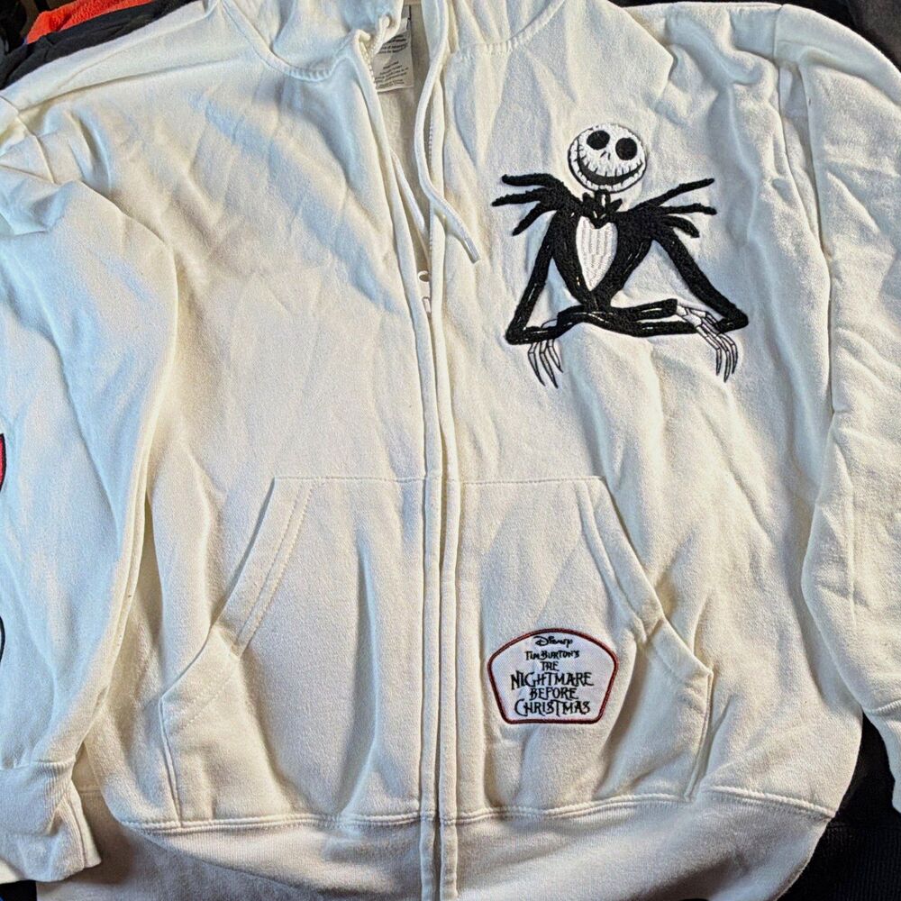 Disney Nightmare Before Christmas Women’s S Ivory Full Zip Fleece Hoodie Pockets